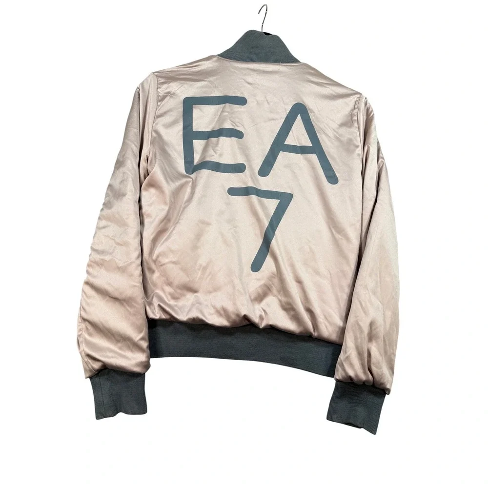 VTG‎ Y2K Emporio Armani Satin Bomber Jacket Pink Grey Reversible EA7 Logo XS